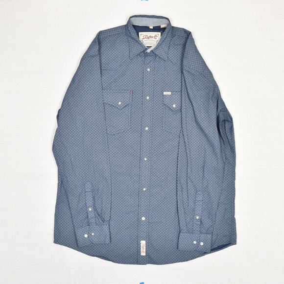 Rafter C Men Pearl Snap Shirt Geometric Long Sleeve Cotton Blue Size M Pro Flex - Picture 2 of 8